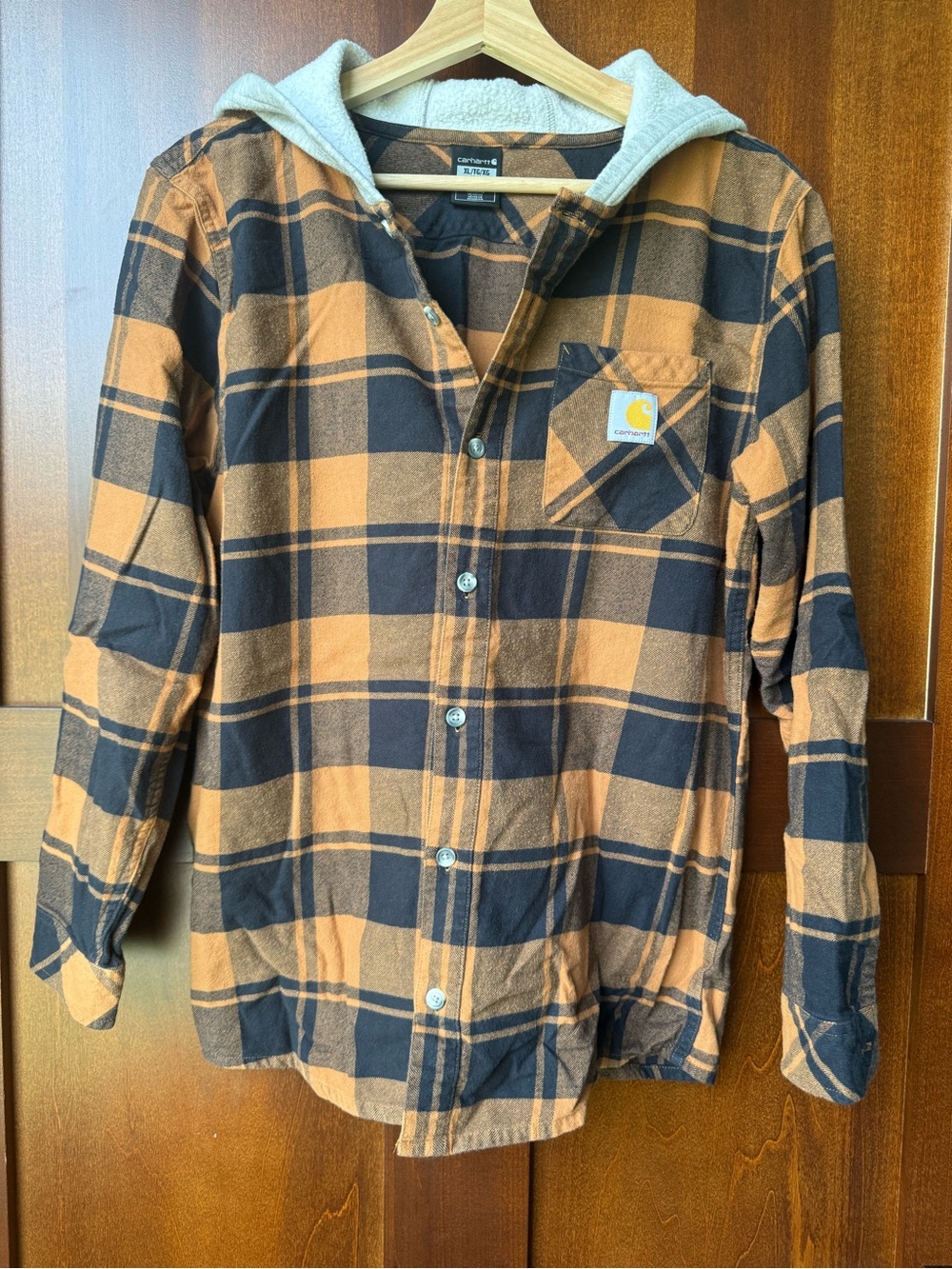 Boys Carhartt Orange Flannel Hoodie Size XL